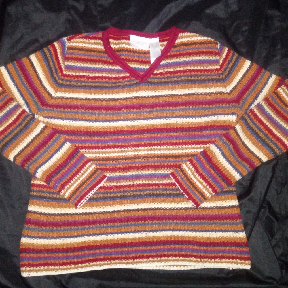 Liz Claiborne Multicolored Striped Tight Stitch Sweater